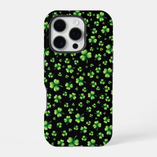 St. Patrick’s Day Watercolor Shamrock on black iPhone 16 Pro Case