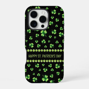 St. Patrick’s Day Watercolor Shamrock on black iPhone 16 Pro Case