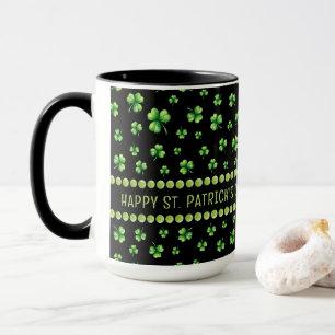 St. Patrick’s Day Watercolor Shamrock on black Mug