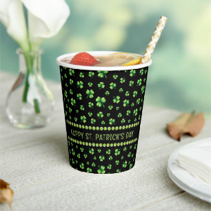St. Patrick’s Day Watercolor Shamrock on black Paper Cups