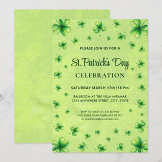 St. Patrick’s Day Watercolor Shamrock on green Invitation
