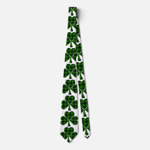 St. Patrick’s green clover black plaid shamrocks Tie