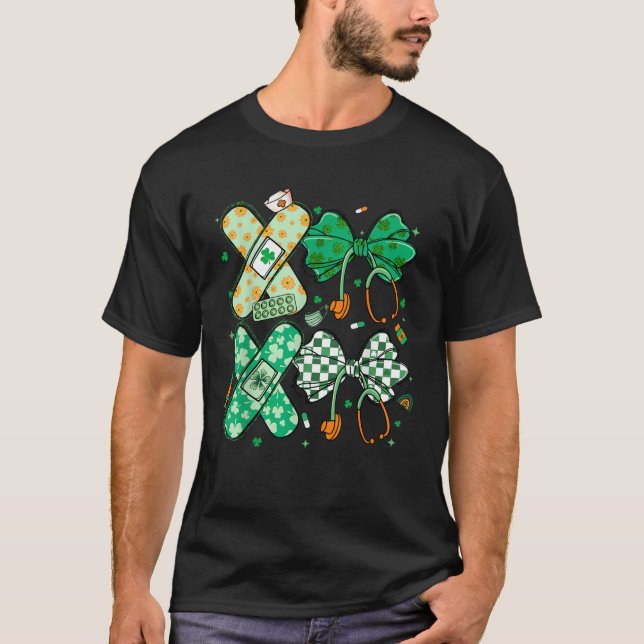St Patrick s Nurse Coquette Stethoscope Bow Nurse T-Shirt (Front)