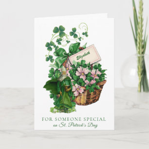 St. Patrick Shamrock Basket Religious Blessing Card