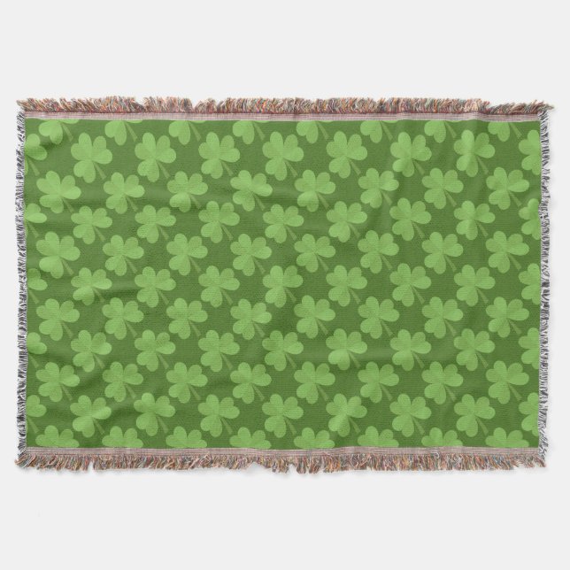 St. Patrick Shamrock Clovers Green Pattern Ireland Throw Blanket (Front)