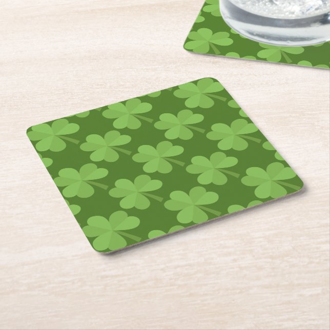 St. Patrick Shamrock Irish Ireland Clovers Pattern Square Paper Coaster (Angled)