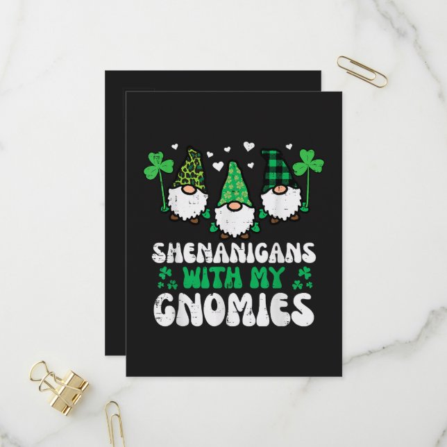 St Patrick Shenanigans With Gnomies Gnomes Invitation Postcard (Front/Back In Situ)
