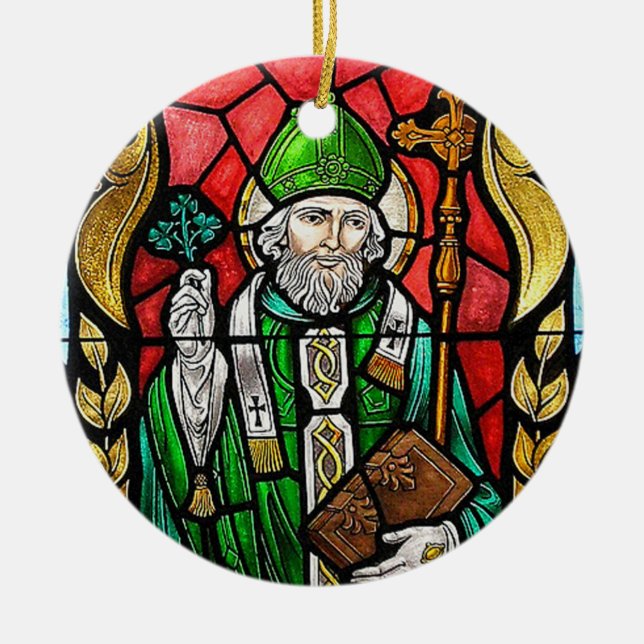 St. Patrick, Stained Glass Image, Irish Ornament (Front)