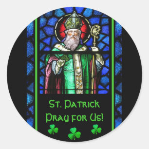 St. Patrick Stained-Glass Irish Shamrocks Classic Round Sticker