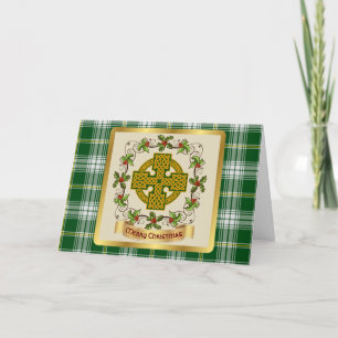 St Patrick Tartan w/Celtic Cross Holiday Card