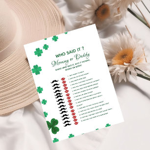 ST Patrick who said it Baby shower game Card
