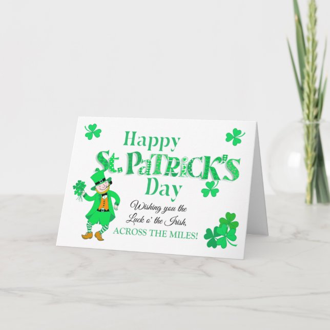 St Patrick's Across the Miles Leprechaun Card (Front)