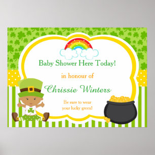 St Patricks African American Girl Baby Shower Poster