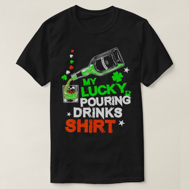 St Patricks Bartender Lucky Pouring Drinks Bartend T-Shirt (Design Front)