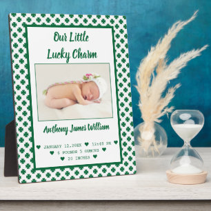 St. Patrick's Birth Announcement Baby boy  Photo Plaque