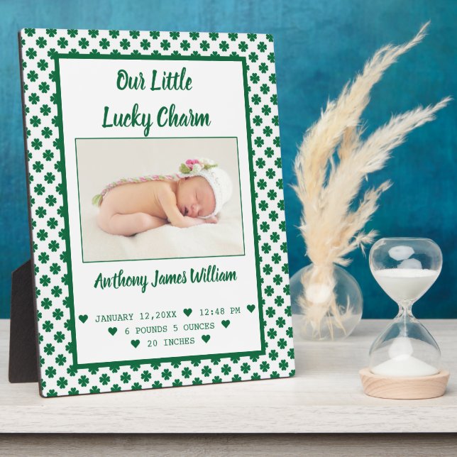 St. Patrick's Birth Announcement Baby boy  Photo Plaque (Side)