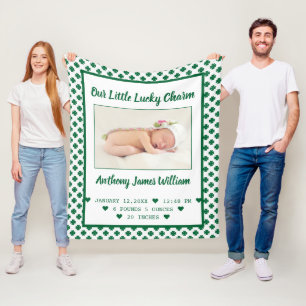 St. Patrick's Birth Announcement Baby Photo Name Fleece Blanket