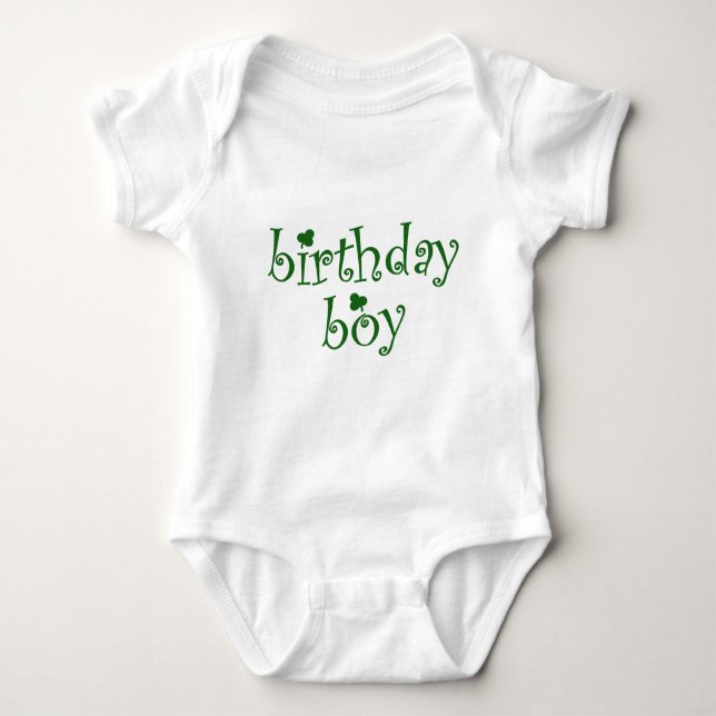 St Patrick's Birthday Boy with Shamrocks Baby Bodysuit (Front)