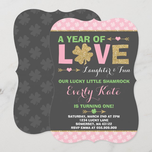 St. Patrick's Birthday Invitation Little Shamrock (Front/Back)