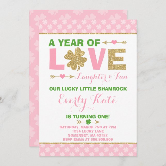 St. Patrick's Birthday Invitation Little Shamrock (Front/Back)
