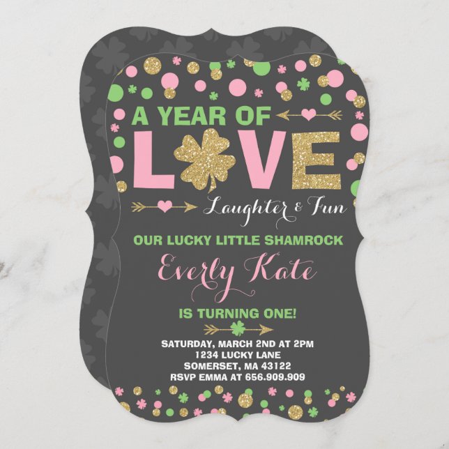 St. Patrick's Birthday Invitation Little Shamrock (Front/Back)