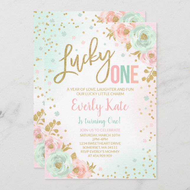 St. Patrick's Birthday Invitation Lucky One Party (Front/Back)