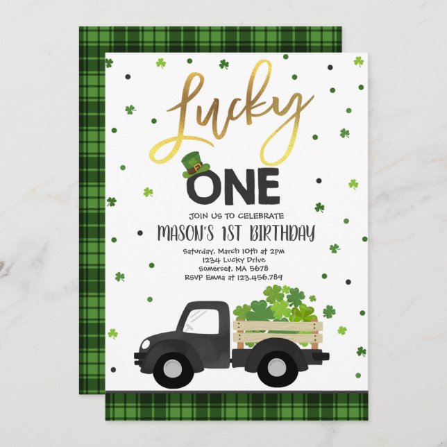 St. Patrick's Birthday Invitation Lucky One Party (Front/Back)