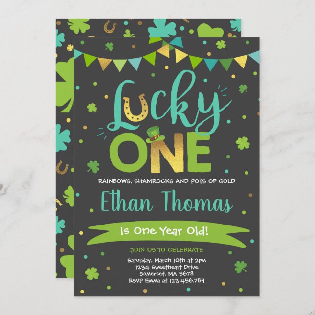 St. Patrick's Birthday Invitation Lucky One Party (Front/Back)
