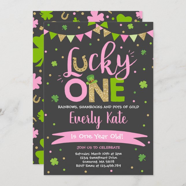 St. Patrick's Birthday Invitation Lucky One Party (Front/Back)