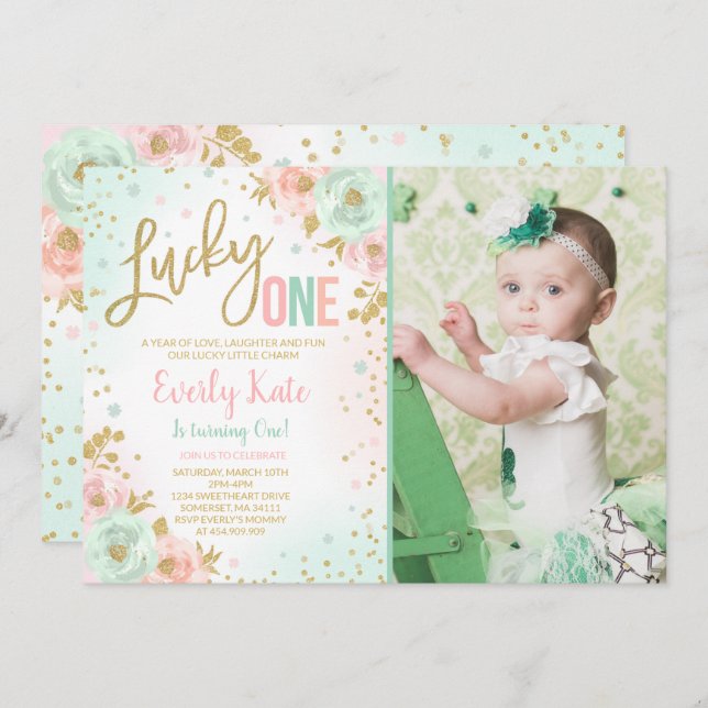 St. Patrick's Birthday Invitation Lucky One Party (Front/Back)