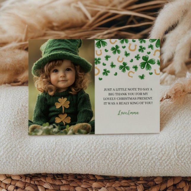 St. Patrick's Birthday Photo Thank You Card (Creator Uploaded)