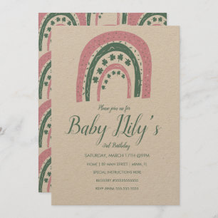 St. Patricks Birthday Rainbow Hand Drawn Pink Invi Invitation