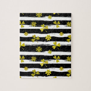st patricks black white clover jigsaw puzzle