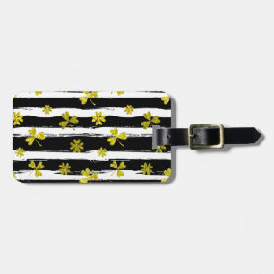 st patricks black white clover luggage tag