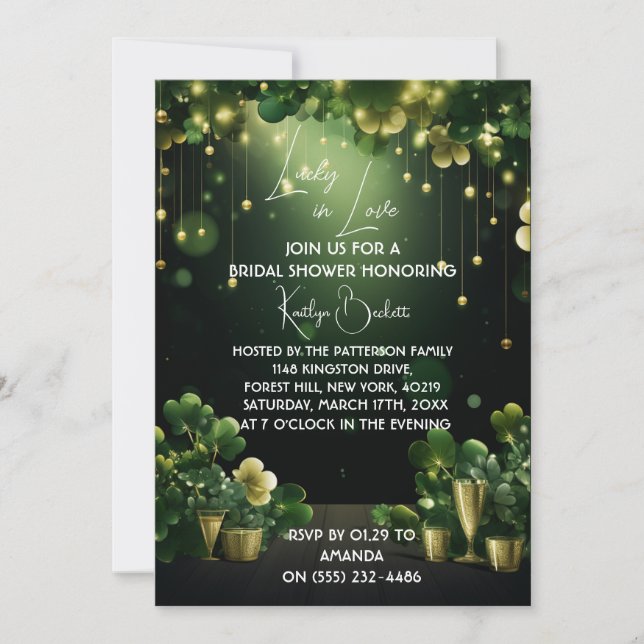 St. Patricks Bridal Shower Green invitation (Front)