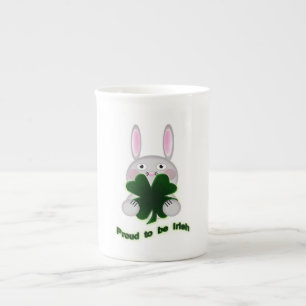 St. Patricks Bunny Proud to be Irish Shamrock Bone China Mug