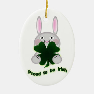 St. Patricks Bunny Proud to be Irish Shamrock Ceramic Ornament