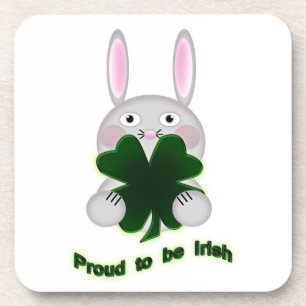 St. Patricks Bunny Proud to be Irish Shamrock Coaster