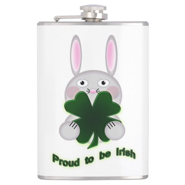 St. Patricks Bunny Proud to be Irish Shamrock Hip Flask (Front)
