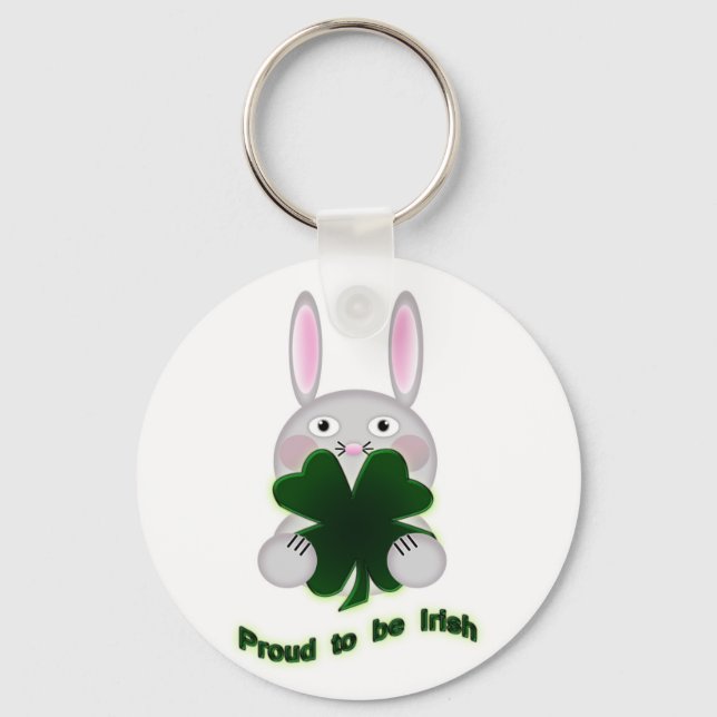 St. Patricks Bunny Proud to be Irish Shamrock Key Ring (Front)