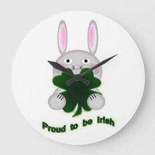 St. Patricks Bunny Proud to be Irish Shamrock Large Clock