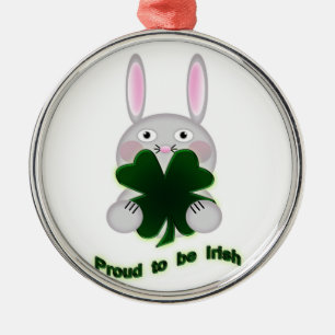 St. Patricks Bunny Proud to be Irish Shamrock Metal Tree Decoration
