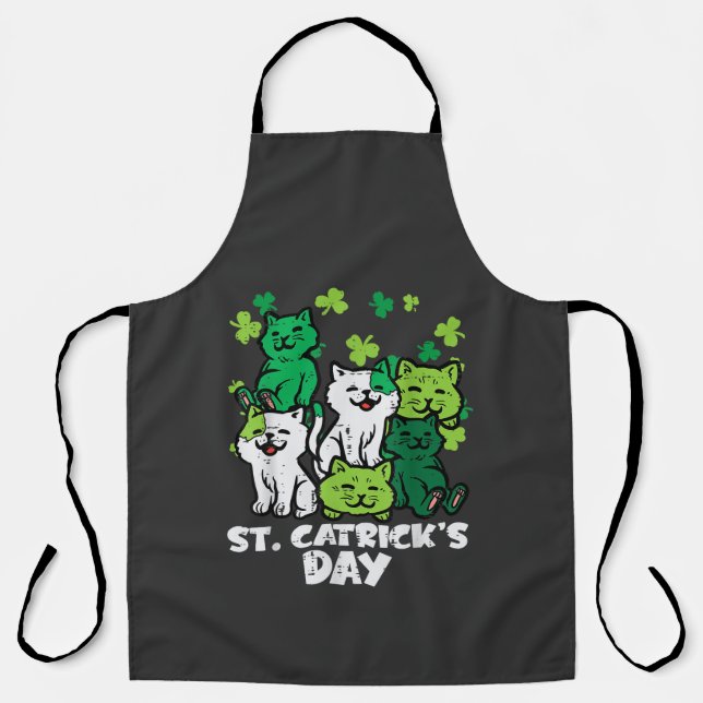 St Patricks Catricks Day Cats Saint Pattys Apron (Front)