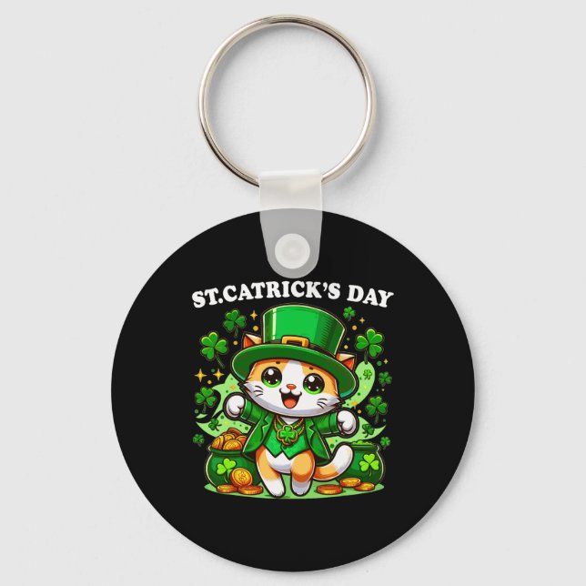 St Patricks Catricks Day Cats Saint Pattys Cat Lov Key Ring (Front)