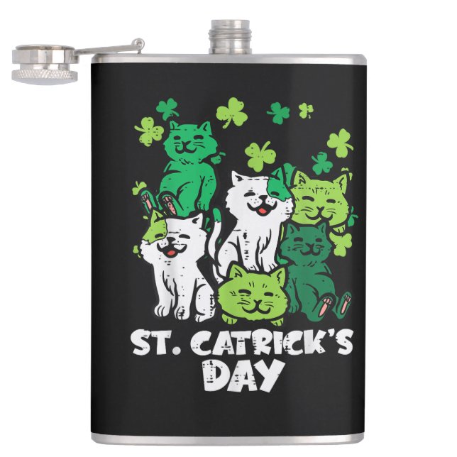 St Patricks Catricks Day Cats Saint Pattys Hip Flask (Opened)