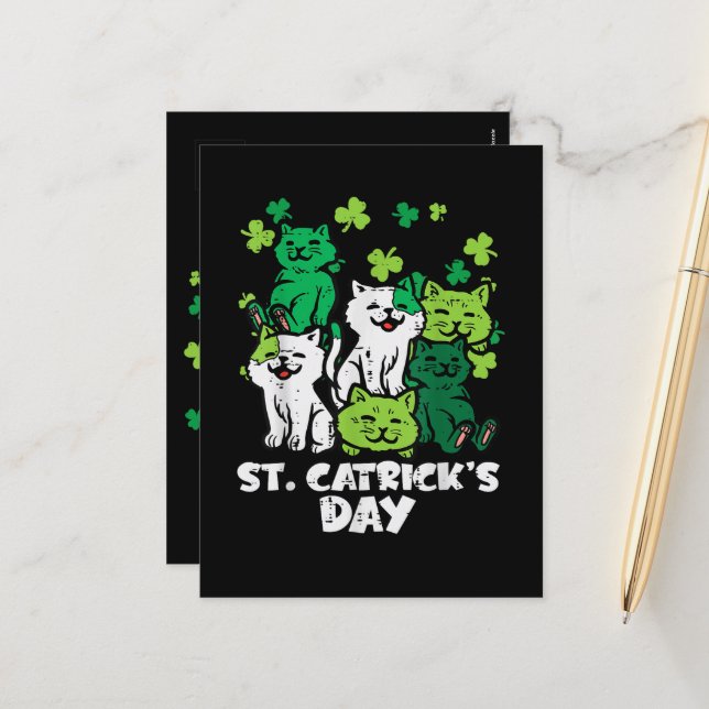 St Patricks Catricks Day Cats Saint Pattys Holiday Postcard (Front/Back In Situ)