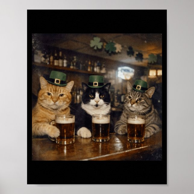 St patricks catricks day funny cats drinking beer poster (Front)