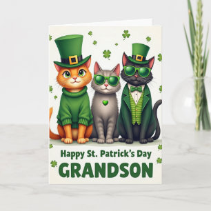 St Patricks Cats Grandson Card