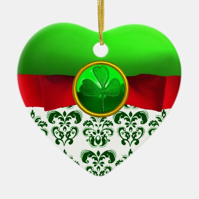 ST PATRICK'S CELTIC HEART GREEN SHAMROCK MONOGRAM CERAMIC ORNAMENT (Front)