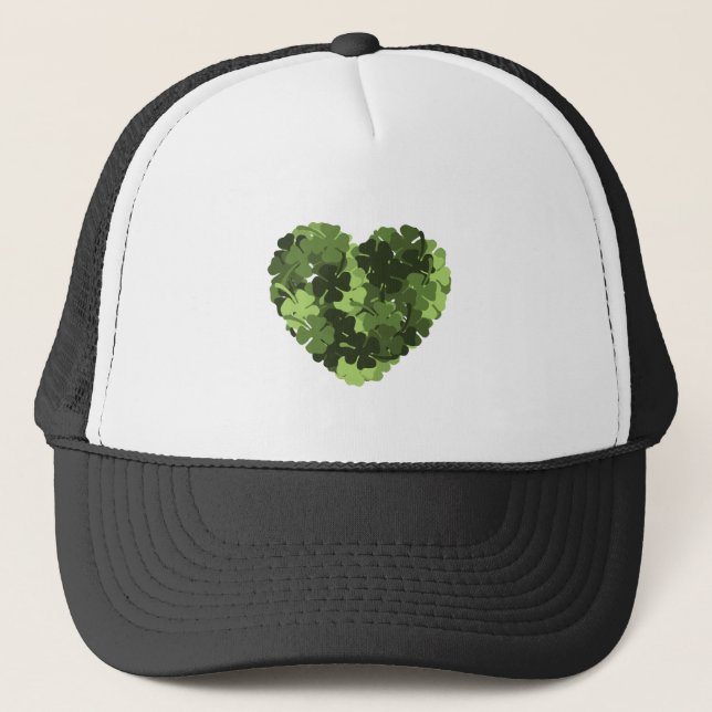 St. Patrick's Clover Heart Trucker Hat (Front)